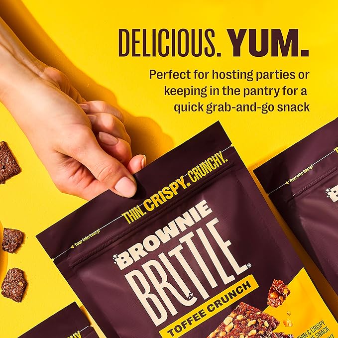 Brownie Brittle – Toffee Crunch Thin and Crispy Sweet Snacks (Pack of 6, 5 oz), Rich Gourmet Brownie Bites Dessert
