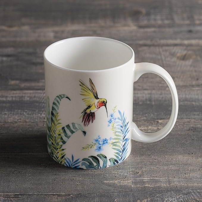 Maison d' Hermine Coffee Mug with Handles Fine Bone China Mugs Pack of One Tea Cups for Hot Beverages Cappuccino Latte Home Restaurant Office Perfect for Gift (Tropiques - Hummingbird, 15 Ounce)
