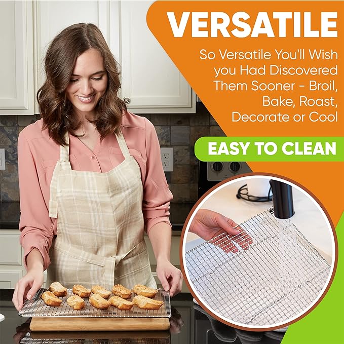 Spring Chef 10" x 15" Stainless Steel Cooling Racks for Baking - Oven Safe - Cookie Racks for Cooling Cookies - Fits Jelly Roll Pan - Perfect for Grilling, Roasting, Cooking, Drying - Set of 2