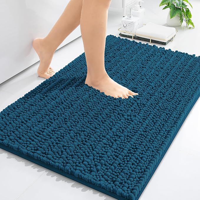 Arotive Luxury Chenille Bathroom Rug Mat, Extra Soft Thick Absorbent Shaggy Bath Rugs, Non-Slip Machine Wash Dry, Plush Bath Mats for Bathroom, Shower and Tub, 34x21, Peacock Blue