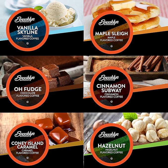 Brooklyn Beans Flavored Coffee Pods Assorted Gourmet Variety Pack, Compatible with 2.0 Keurig K Cup Brewers, 40 Count