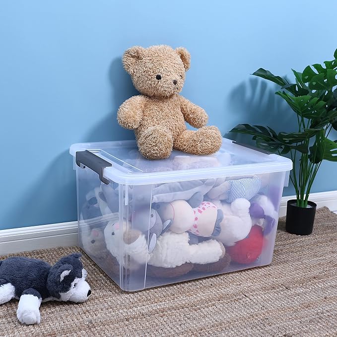 Citylife 6 Packs 58.1 QT Plastic Storage Bins with Lids Large Stackable Storage Containers for Organizing Clear Storage Box for Garage, Closet, Kitchen