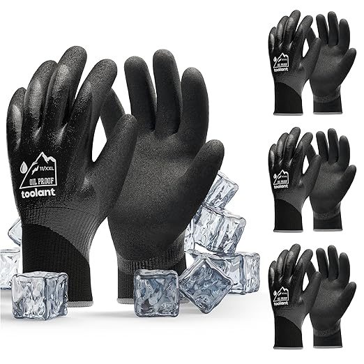 Waterproof Gloves Bulk Pack for Men and Women, 3 Pairs, Freezer Gloves with Grip, Double Nitrile Dipped for Extreme Oil Repellent, for Construction, Mechanics, Mining, Plumbing, Black, XX-Large