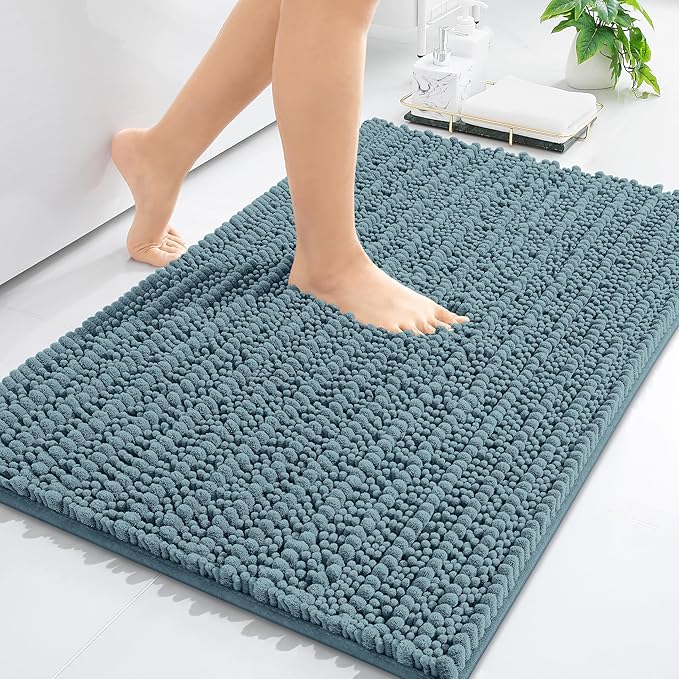 Arotive Luxury Chenille Bathroom Rug Mat, Extra Soft Thick Absorbent Shaggy Bath Rugs, Non-Slip Machine Wash Dry, Plush Bath Mats for Bathroom, Shower and Tub, 24x16, Smoky Gray