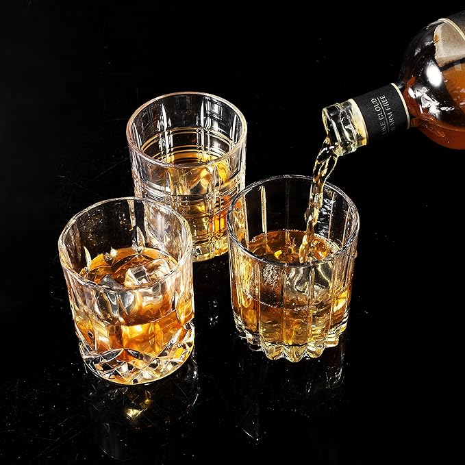 KANARS Whiskey Glasses Mixed, 10 Oz Scotch Glasses Set of 6, Rock Bar Tumblers 3 Patterns in Luxury Gift Box for Birthday, Anniversary, Housewarming and Wedding