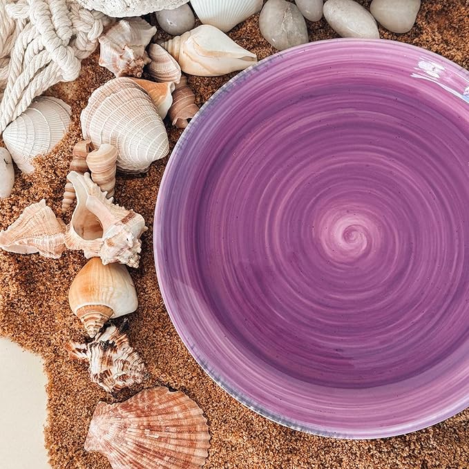 Mora Ceramic Helix Swirl Dinner Plates Set of 6, 10in Modern Spiral Porcelain Dish Dinnerware for Kitchen, Serving & Restaurants - Dishwasher, Microwave, Freezer, Oven Safe Dishware - Ocean Colors