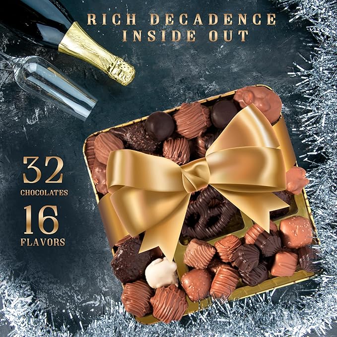 Chocolate Gift Basket, Gourmet Chocolates Variety Snack Box, Assorted Food Arrangement Platter, Birthday Present, Holiday, Corporate Parties, Sympathy, Candy Gifting Idea, Him, Her, Men, Women, Family (Gold Delight)