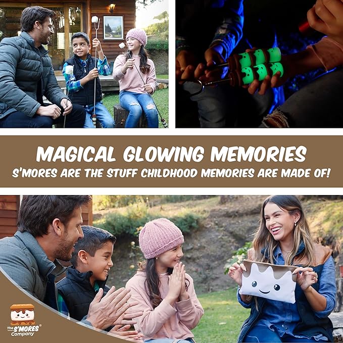 THE S'MORES COMPANY - Glow in the Dark Marshmallow Roasting Sticks - Set of 4 Rotating Smores Sticks - Telescoping Extra Long Marshmallow Sticks for Fire Pit, Campfire & Bonfire - Camping Accessories