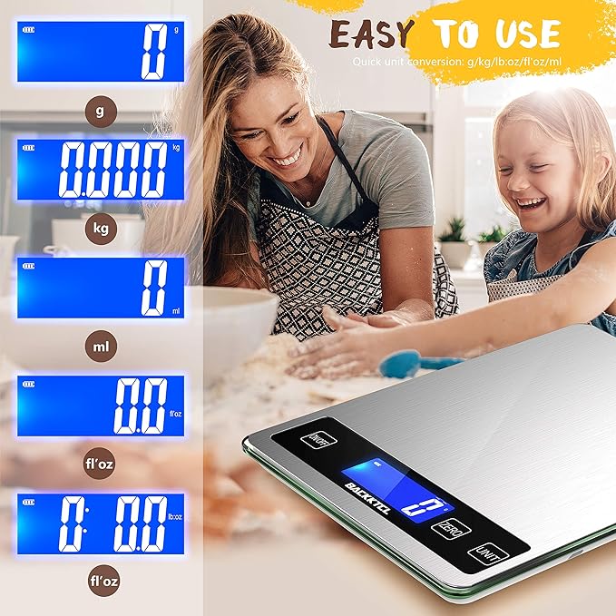 ''Cooking Master' 22lb Digital Kitchen Scale,Food Scale Measures in Grams and Ounces for Weight Cooking Baking,1g/0.1oz Precise Graduation,Stainless Steel and Tempered Glass