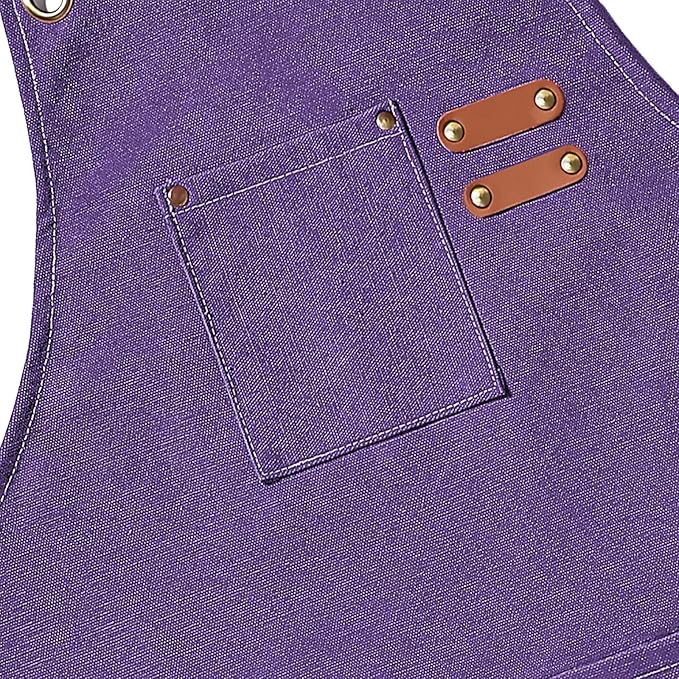 AFUN Chef Aprons for Men Women with Large Pockets, Cotton Canvas Cross Back Heavy Duty Adjustable Work Apron, Size M to XXL (Purple)