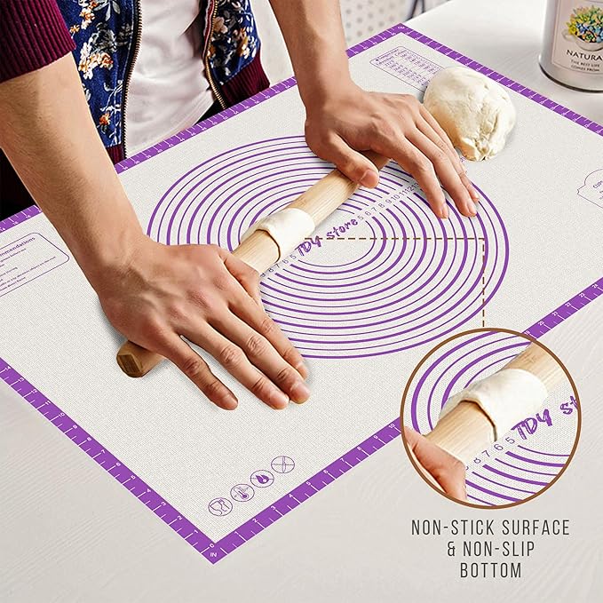 36 * 24 inches Purple, Non-Slip Silicone Baking Sheets - Baking Mat with 0.7mm Thickness - Non-Stick Pastry & Cookie Mat for Kitchen Counter for Rolling Out Dough with Measurements.