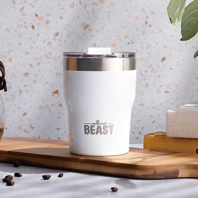 Beast 10 oz Tumbler Stainless Steel Vacuum Insulated Coffee Ice Cup Double Wall Travel Flask (Arctic White)