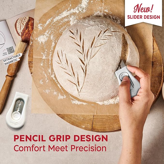 Upgraded Magnetic Bread Lame, Professional Dough Scoring Tool with Extractable Blade, Sourdough Bread Tool for Baking, Includes Scoring Pattern Booklet & 5 Replaceable Razor Blades