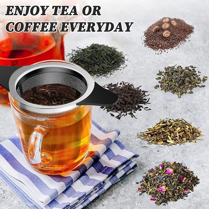 Upgraded Tea Infusers for Loose Tea, Silicone Covered Extra Fine Mesh 18/8 Stainless Steel Tea Strainer with Large Capacity & Double Handles to Steep Loose Leaf Tea and Coffee 1 Pack