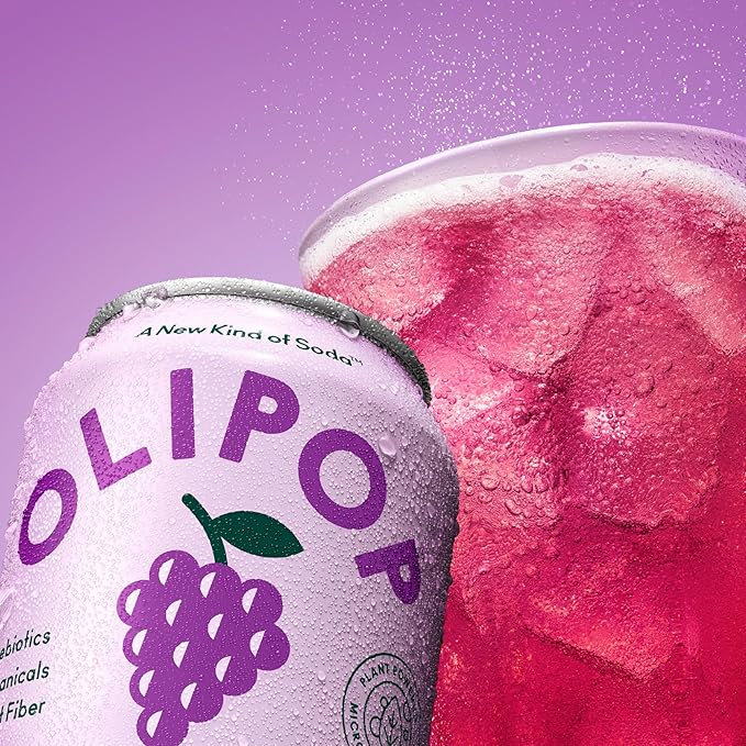 OLIPOP Prebiotic Soda Pop, Classic Grape, Pantry Pack Packed with Prebiotics, Fiber, and Botanicals, Gluten Free, Vegan, GMO Free, 12oz (12-Cans)