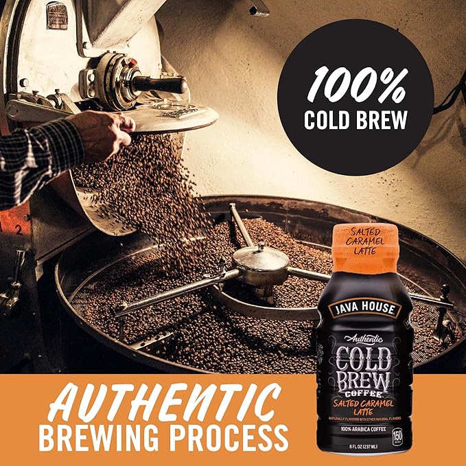 Java House Cold Brew Coffee Ready to Drink Bottles - Salted Caramel Latte - Pack of 12 8oz Bottles - 100% Arabica Coffee