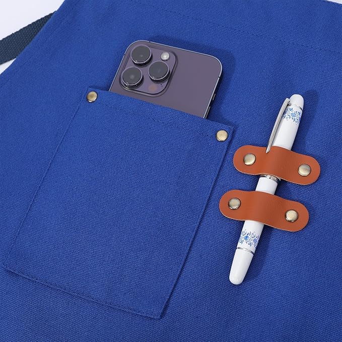 AFUN Chef Aprons for Women Men with Large Pockets, Cotton Canvas Cross Back Water Repellent Work Apron, Size M to XXL (Royalblue)