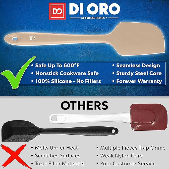 DI ORO Silicone Spatula Set - Rubber Kitchen Spatulas for Baking, Cooking, & Mixing - 600°F Heat-Resistant & BPA Free Silicone Scraper Spatulas for Nonstick Cookware - Dishwasher Safe (4pc, Clay)