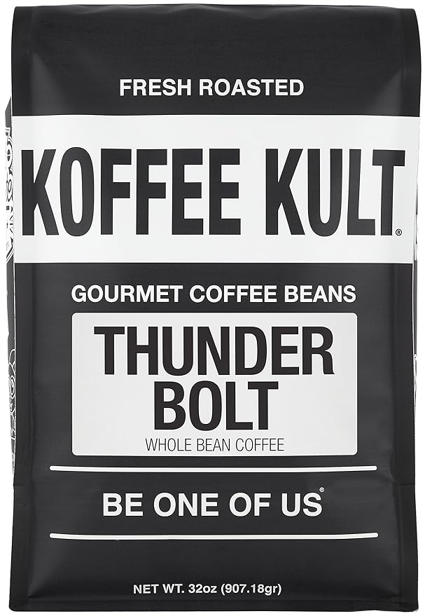 Koffee Kult Thunder Bolt Dark French Roast Whole Bean Coffee - Small Batch 100% Arabica Gourmet Blend, Bold and Well Balanced 32oz Resealable Package