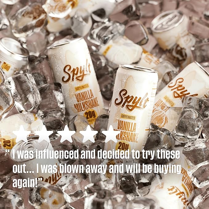 Spylt High Protein Vanilla Milkshake with 60mg Caffeine & 20g Protein - 90 Calories, Ready to Drink, Sugar Free, Lactose Free Milk, Perfect for Workout Recovery & Afternoon Pick Me Up - 12 Count