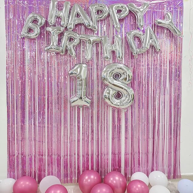BRAVESHINE Pink Streamers Tinsel Foil Fringe Curtains - 2Pcs 3.2x8.2ft Metallic Photo Booths Backdrop for Girl/Princess/Birthday/Bridal Shower/Engagement/Bachelorette/Boo/Halloween Party Decorations