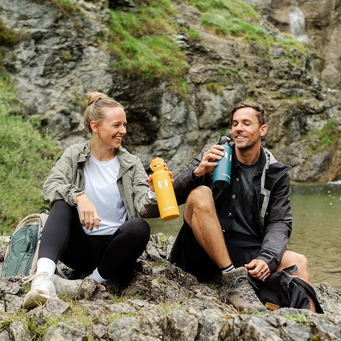 Super Sparrow Insulated Water Bottle - 17 Oz / 25 Oz / 32 Oz - Standard Mouth FlipFlow Flask - BPA Free, Leak Proof Drink Bottle- Ergonomic Straw Water Bottles for Work, Gym, Travel, Sports