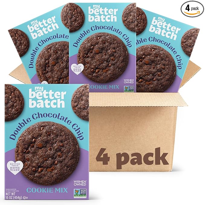 My Better Batch Double Chocolate Chip Cookie Mix, Gourmet Baking Mix for Homemade Taste, 4 Pack (Makes 64 Cookies Total)
