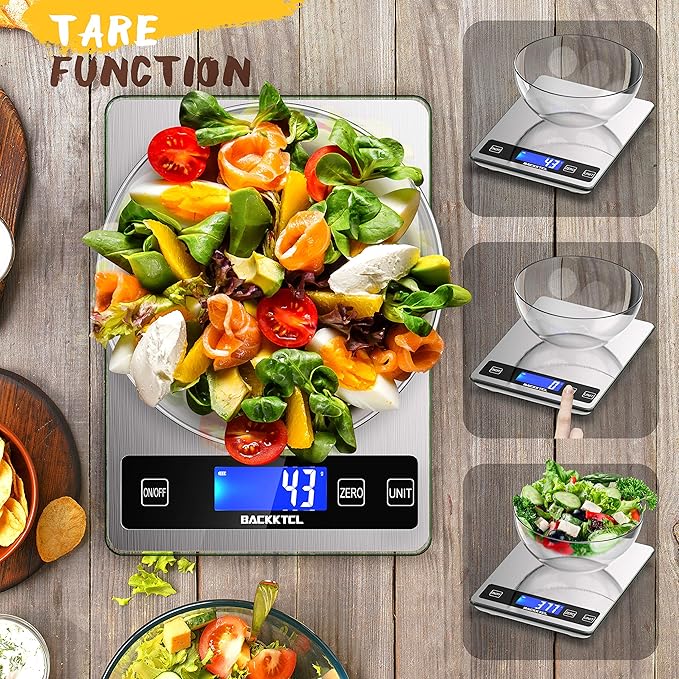 ''Cooking Master' 22lb Digital Kitchen Scale,Food Scale Measures in Grams and Ounces for Weight Cooking Baking,1g/0.1oz Precise Graduation,Stainless Steel and Tempered Glass