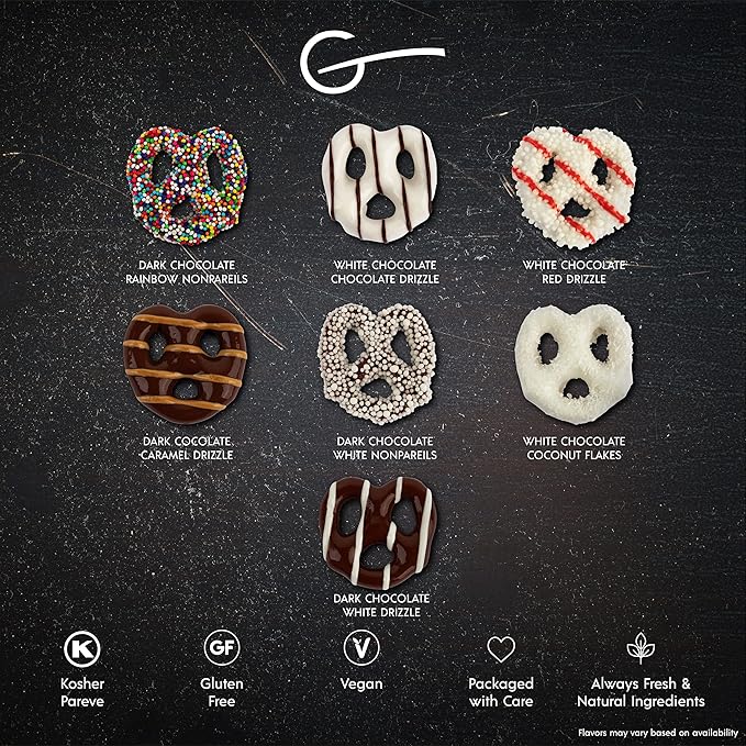 Gluten Free Palace Chocolate Covered Pretzels Gift Basket – Gluten Free Pretzel Chocolate Gifts – Thank You, Corporate, Birthday (4 Flavors)