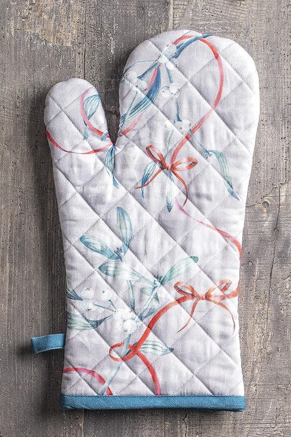 Maison d' Hermine Oven Gloves 100% Cotton Oven Mitt 7" x 13" with Loop Heat Resistant, BBQ, Cooking Gloves, Baking, Grilling, Kitchen, Handling Hot Pans (Pack of 1, Enora)
