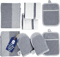 Casa Platino Mini Oven Mitts Set, 8-Piece – 500°F Heat Resistant Silicone Oven Mitts, Potholders for Kitchens, 2 Kitchen Towels & 2 Dish Cloths – Non-Slip & Durable – Indigo